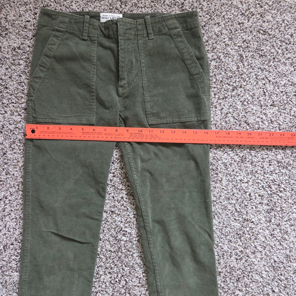 Nili Lotan Jenna Corduroy Pants Olive Green Slim Straight Raw Hem Womens Size 0 - Picture 5 of 7